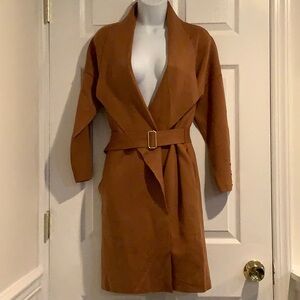 NWOT RECKLESS LOVE Women’s Brown Classic Belted  Spring Sweater Trench Coat M
